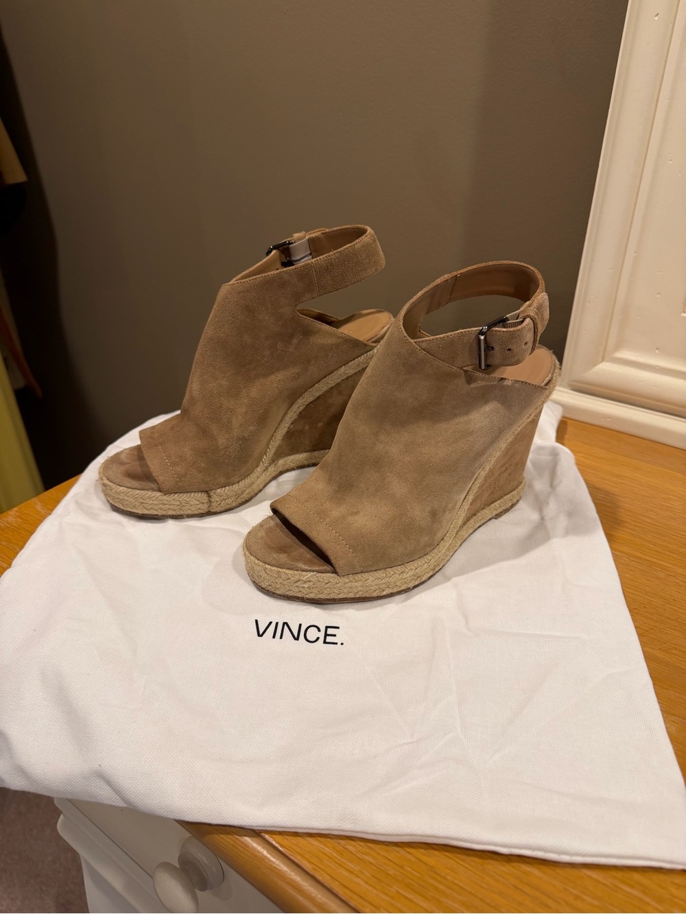 Vince Taupe/Clay Suede Espadrille Wedge Sandals